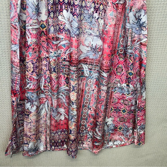 Karyn Seo Midi Boho Silky Dress Sz Med Pink Purple Floral Wedding Flutter Sleeve - Picture 4 of 8